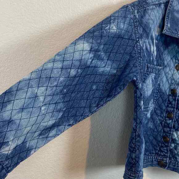 Quilted Denim Jean Jacket PTNY Vintage Women's Funky Upcycled Bleach Dyed sz L - Picture 4 of 11